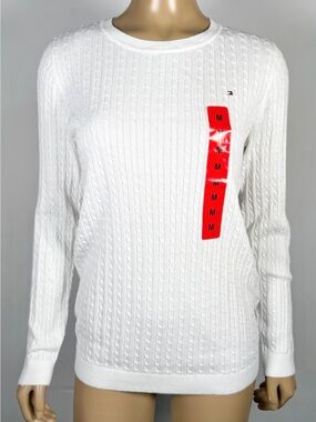 Tommy Hilfiger Women’s NWT Size Medium White Cable-Knit Crewneck Sweater